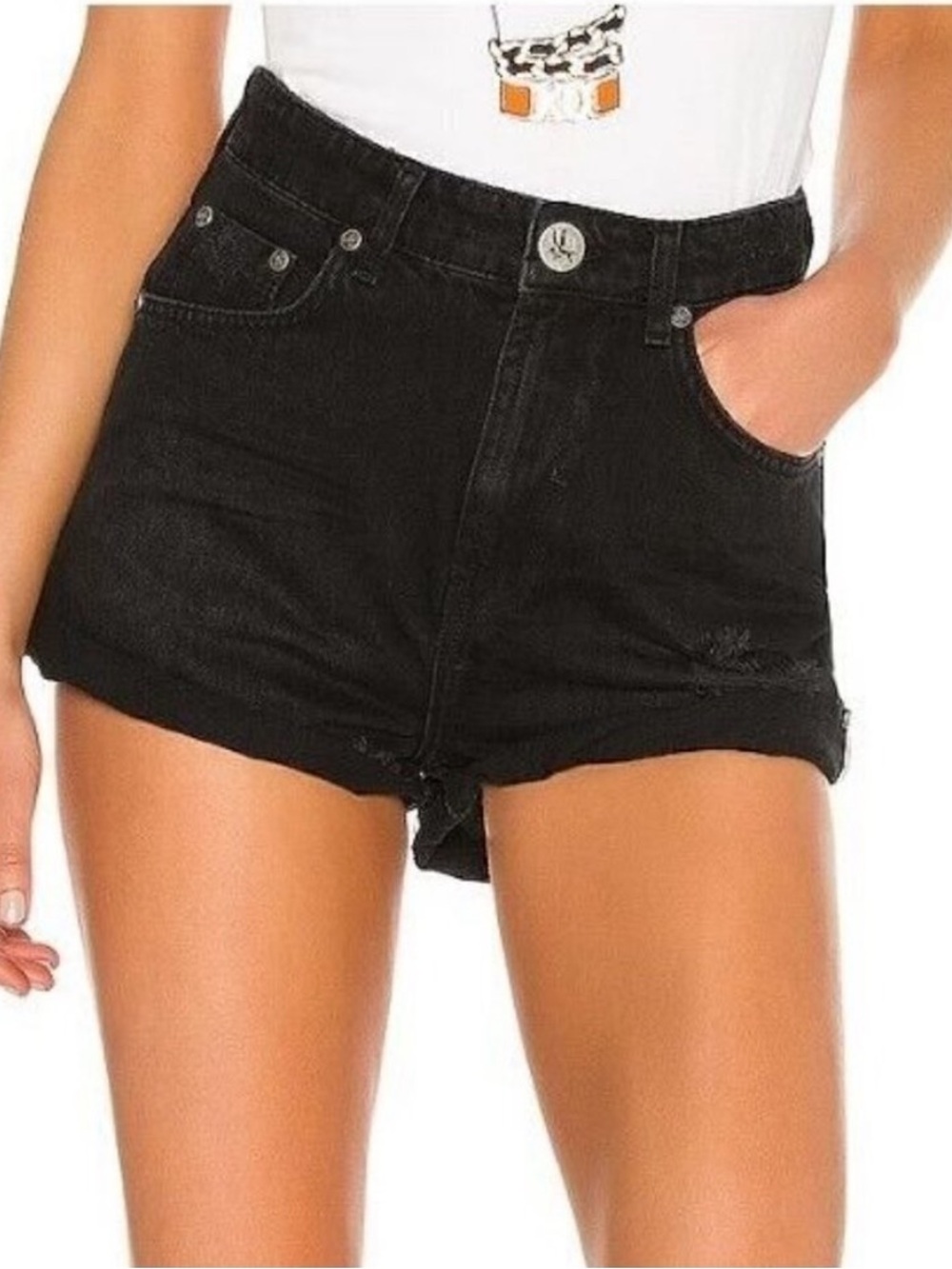 One x One Teaspoon Black Anchor Bandits Denim Shorts Size 24